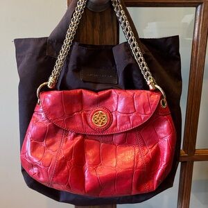 Antonio Milani, red Cora, shoulder bag, Red Croc-Embossed